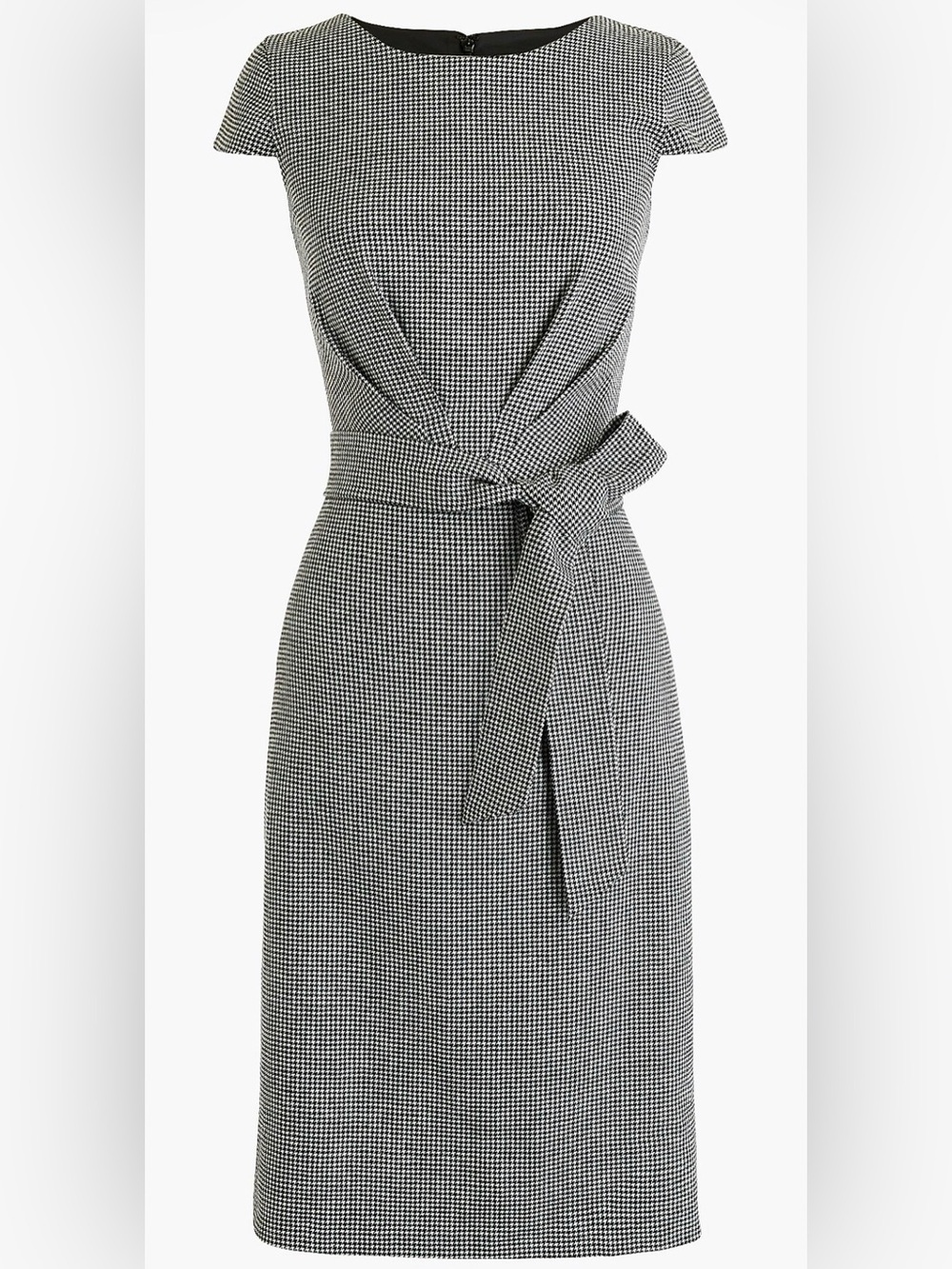 NWT J.Crew Tie-Front Mini Houndstooth Dress Size 2 Black Ivory Linen Blend
